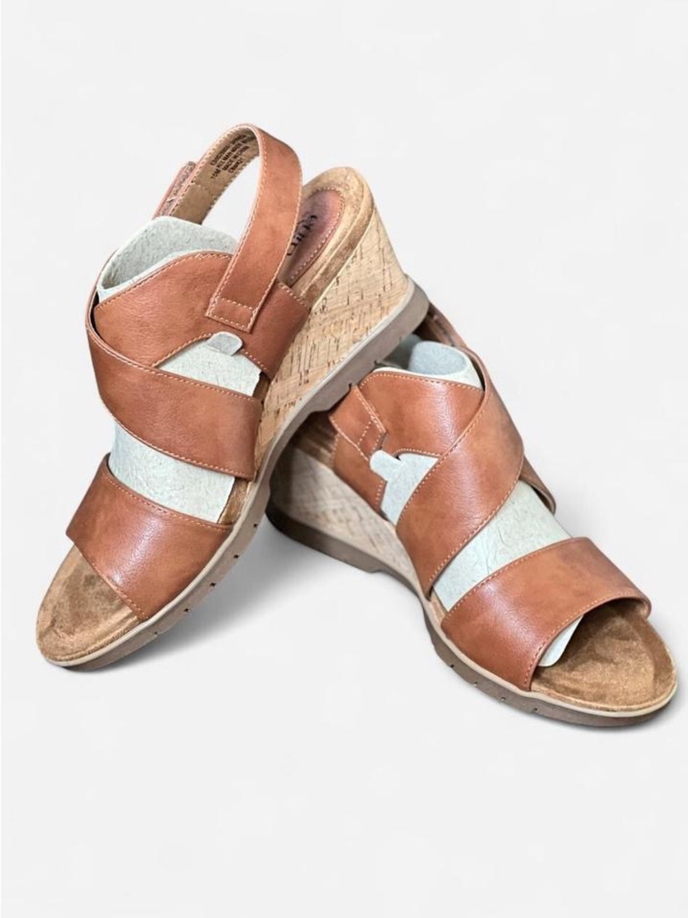 EuroSoft by Sofft Shanda Wedge Sandals Women’s Size 10 Cognac Brown Comfort Cork